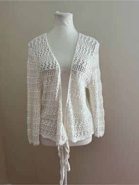 Faded Glory Cream Open Crochet Cardigan